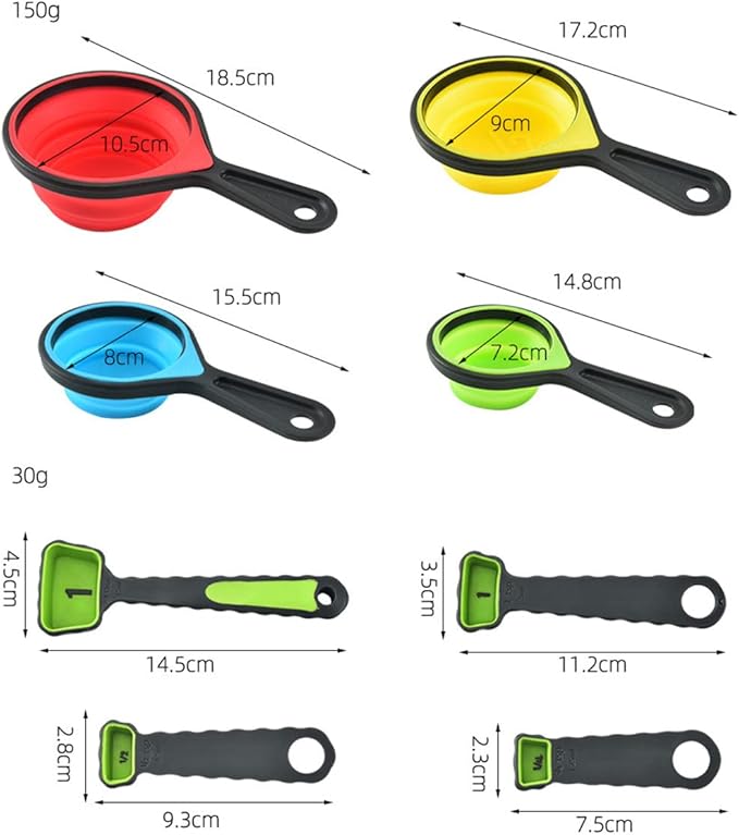 CdyBox New Version 11Pack Silicone Kitchen Strainer Collapsible Colander with Foldable Silicone Measuring Spoon Measuring Cup Kitchen Good Tools (Blue) 9.6 * 1.1