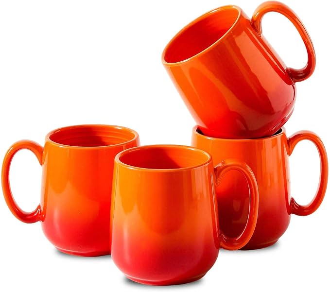 HASENSE Set of 4 Ombre Coffee Mugs, 15oz Large Ceramic Cups – Dishwasher & Microwave Safe, Orange Gradient Cappuccino Latte Tea Handle Cup, Housewarming Gift by Hasense
