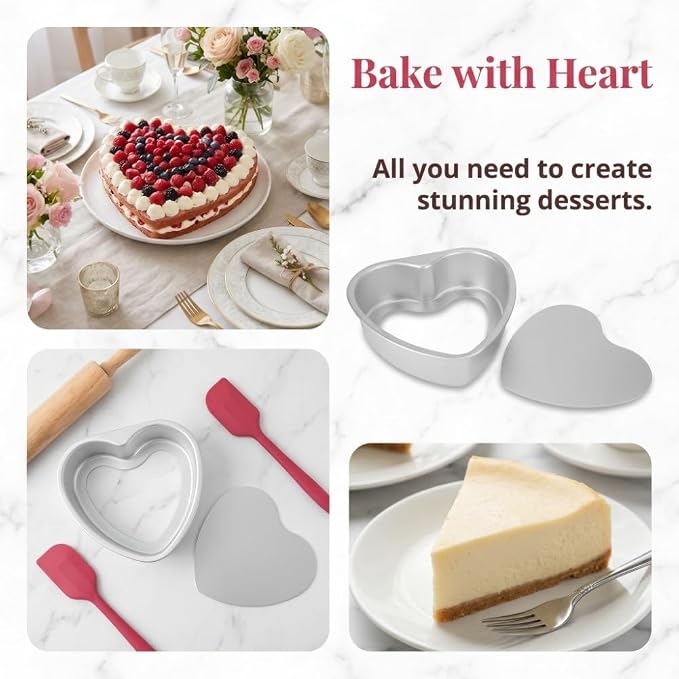 Heart Shape Cake Pan, Anodized Aluminum Alloy 8 in Tall Loose Base Silver Chiffon Mousse Sponge Dessert Baking Mould for Wedding Birthday Anniversary - Image 2