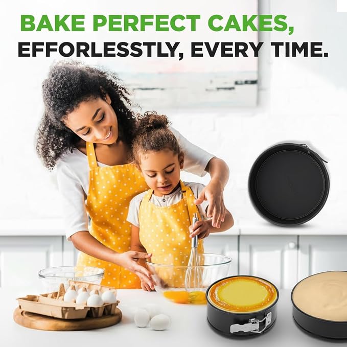 Nutrichef 3-Piece Nonstick Springform Pan Set - Premium Carbon Steel Cheesecake Pans with Stainless Steel Clasp - 6", 8", 10" Sizes, Oven Safe up to 450°F - Includes 300pcs Parchment Paper (Black) - Image 3