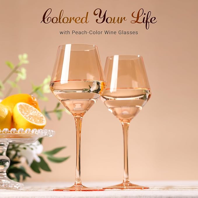 Peach Color Wine Glasses Set 6-16oz Blush Pink Wine Glass with Stem-Hand Made Light Peach Wine Glass-Unique Pastel Pink Wine Glasses for Women Party - Image 2