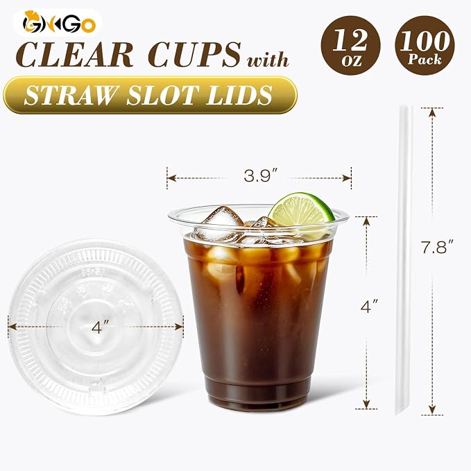 Ginkgo 100 Pack 12 oz Plastic Iced Coffee Cups with Lids and Straws | Disposable Clear To Go Cups for Milkshakes and Cold Beverages, Coffee Bar Essentials for Home and Shops - Image 3
