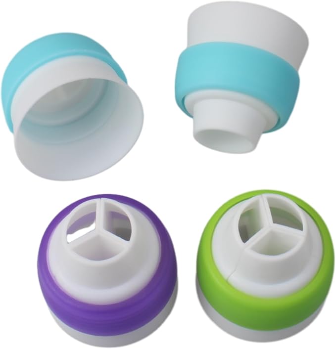 FDXGYH 4 Pcs Single Hole/Three Holes Russian Nozzle Converter 3 Color Piping Tip Converter Plastic Icing Nozzles for Cream Coupler Cake Decor