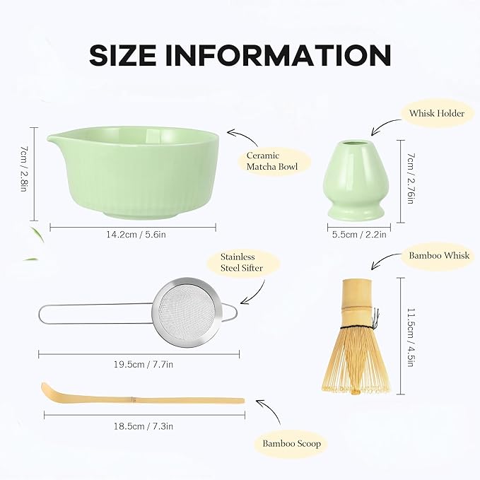 Ceremony Matcha Kit with Bamboo Scoop, Whisk, Holder, Sifter, Chawan Ceramic Bowl with Spout, 5 Pcs Green Matcha Whisk Set-High End Matcha Gift Set Made in Japan for Matcha Lovers and Starters