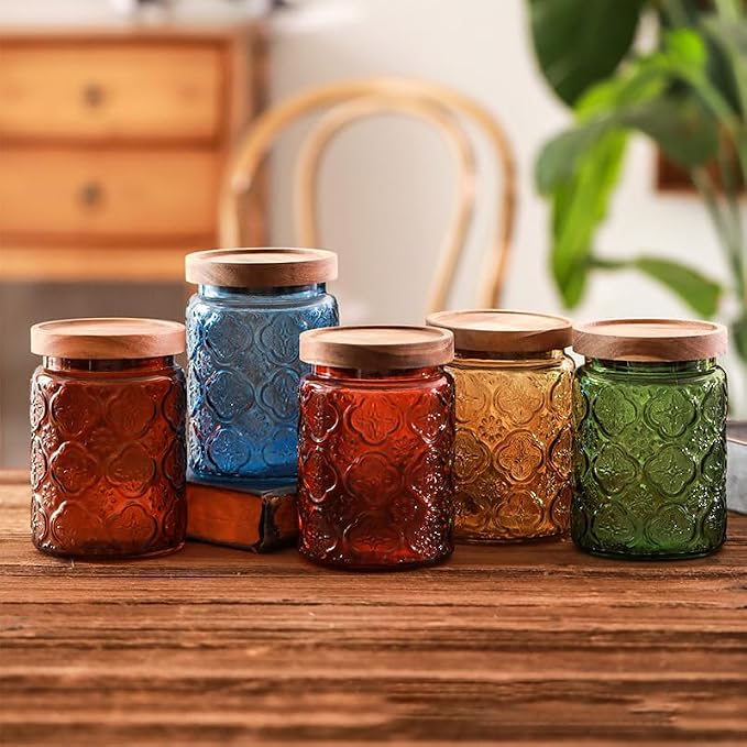 Comeon Vintage Glass Jar With Lid, Food Storage Container Set | Durable Glass Jar With Lid, Ideal For Kitchen And Office, Multipurpose Storage，Red Birchapple Flowers - Image 5