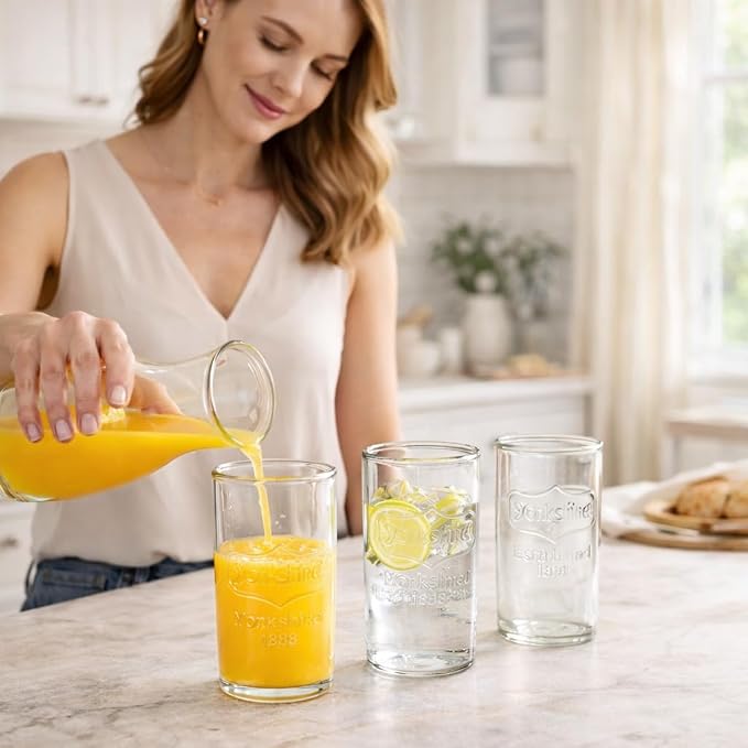 kitchentoolz Mason Drinking Glasses Set of 6 - Yorkshire Tumbler 16 oz Glassware Cups for Cold Drinks, Iced Tea, Water, Cocktails - Classic Mason Jar Style - Image 5