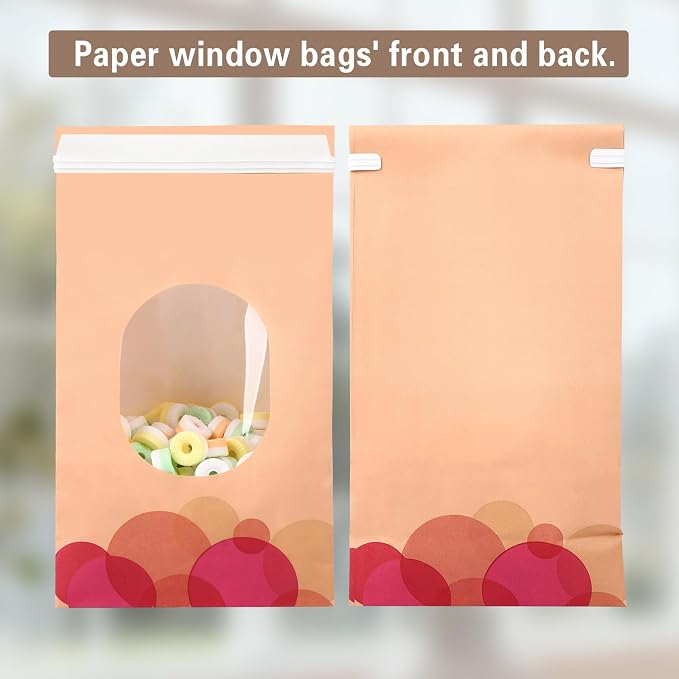 Bakery Bags with Window 50Pcs Kraft Paper Bags 5x2.75x9.6Inches Resealable | 5x2.75x9.6In Resealable Kraft Bakery Bags with Window & Tin Tie, Keep Cookies Coffee Beans Snacks Fresh & Displayed - Image 3
