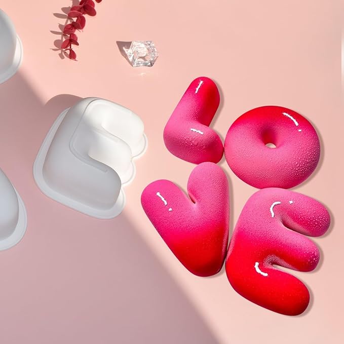mostsom 4pcs Love Shape Nonstick Baking Molds, Silicone Muffin Pan BPA Free Easy Clean Candy & Chocolate Molds for Cakes, Mousse, Fondant Mould, French Desserts, Pastry (D_ LOVE)