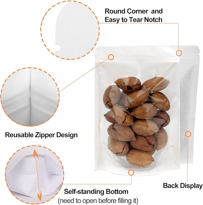 100 PCS Resealable Packaging Bags for Small Business，Kraft Bags With Window Clear Fornt Heat Seal Sealable 4"X6"Paper Zipper Stand Up Pouches Nut Bag Coffee Cookie Herb Food Bakery Storage - Image 2