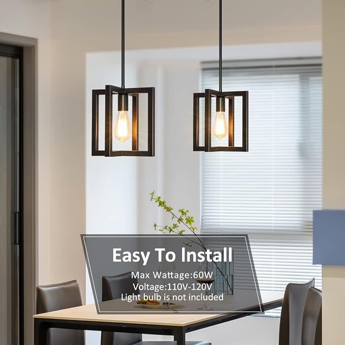 Modern Pendant Lighting for Kitchen Island 1-Light Farmhouse Black Light Fixtures Hanging Adjustable Small Square Chandeliers Ceiling for Dining Room Entryway Hallway - Image 4