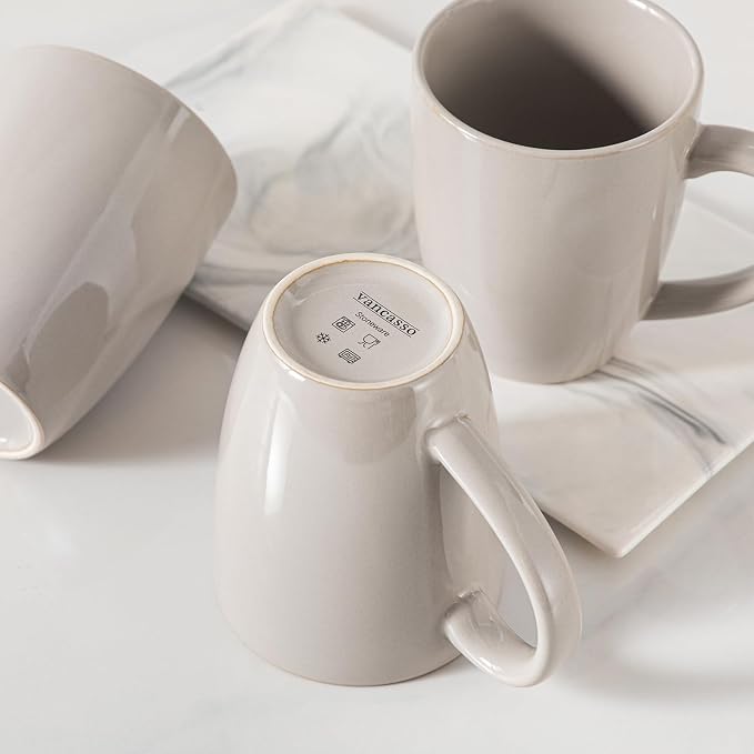 vancasso PLAYA Ceramic Coffee Mug Set of 6, 12 Oz Tea Cups with Handle for Latte, Tea, Cappuccino, Milk, Cocoa, Microwave&Dishwasher Safe, Grey - Image 7