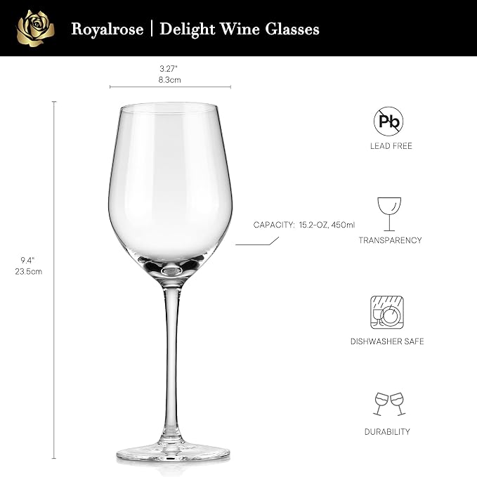 Royalrose Premium Delight 15 oz Wine Glasses Set of 4 (Red Wine Glasses) | Clear Long Stem, Elegant Red Wine Glasses, Classic Table Glassware for Weddings, Dinners & Home Entertaining - Image 3