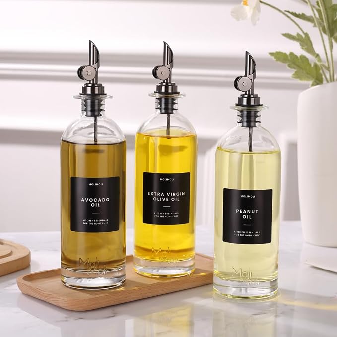 Molimoli Oil and Vinegar Dispenser with Metal Pour Spout, Weighted Pourer, Glass Bottle Dispenser for Kitchen, Olive Oil Cruet, Glass Olive Oil Bottle | 500ml, Set of 2 - Image 7