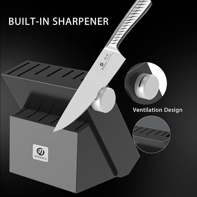 imarku® Knife Set,14-Piece Knife Sets for kitchen with block,Premium One-Piece Kitchen Knife Set with Sharpener,High Carbon Stainless Steel Knives Set for Kitchen,Dishwasher Safe,Black - Image 4