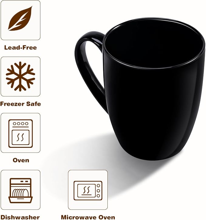 Urbanstrive 16 oz Large Coffee Mugs Set of 4 Ceramic Coffee Mug White Coffee Cups Tea Cups Idea Gift for Women Men House Warming Gifts New Home Office, Black 4 Pack - Image 3