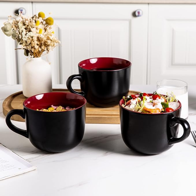 AmorArc 24 oz Soup Mugs with Handles, Jumbo Ceramic Bowls Mugs Set with handles for Coffee Cereal Cappuccino Snacks, Microwave&Dishwasher safe Soup Cups for Meal-Burgundy - Image 7