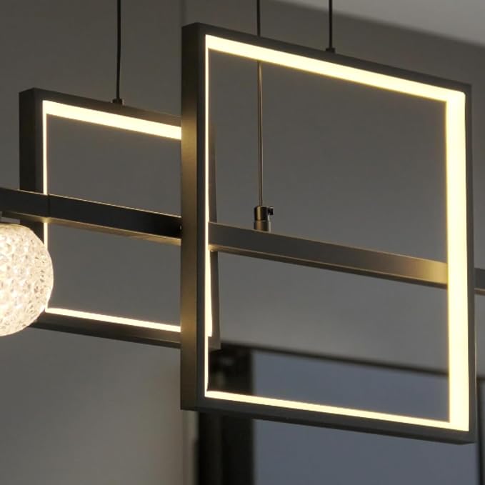 ORANOOR Modern LED Pendant Lights, 47inch Dimmable Linear LED Chandelier | Square Black & Gold Dining Room Hanging Light Fixtures Kitchen Island Globe Pendant Lighting for Dining Table (4200lm) - Image 8