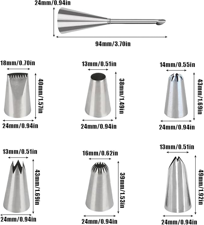 Piping Tips, 7 Pcs Stainless Steel Flower Icing Piping Nozzles Cake Decorating Tips Baking Tool for Cream Cupcake Cookie
