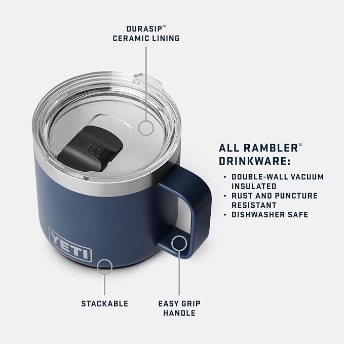 YETI Rambler 14 oz Ceramic Lined Stackable Mug, Vacuum Insulated, Stainless Steel with MagSlider Lid, Rescue Red - Image 2