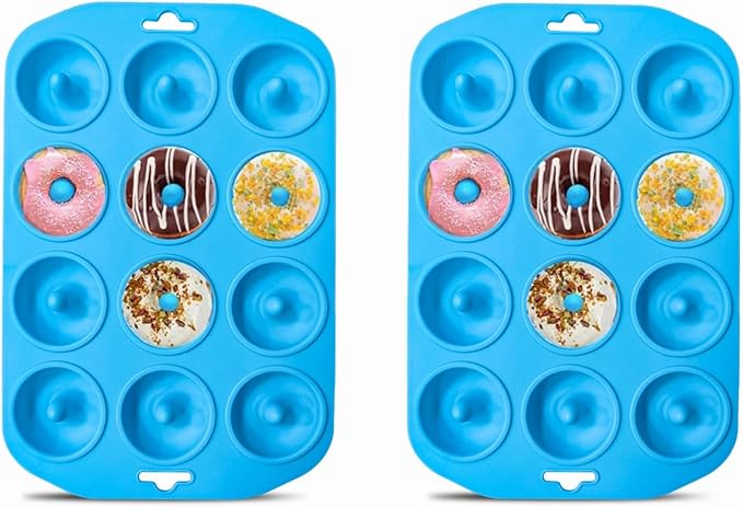 2pcs Silicone Donut Pan, 12 Holes Mini Donut Silicone Mold Heat Resistant, Silicone Donut Molds for baking, Mini Silicone Baking Mold for baking delicious donuts, Non-stick Bottom, Easy to Clean