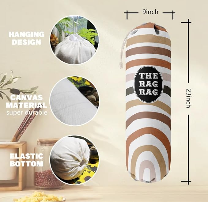 Boho Pattern Grocery Bags Holder and Organizer, Wall Mount Plastic Bags Storage Container Dispenser, Kitchen Gifts For Women Family Grandma Mom (H-26) - Image 3