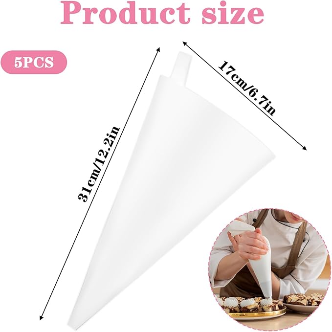 5PCS Reusable Piping Bag, Cotton 12 In Piping Bags Reusable, Hanging Decorating Bag, White Cloth Frosting Bags, Icing Piping Bags Decorating Bags Icing Frosting Bags, White Piping Bags