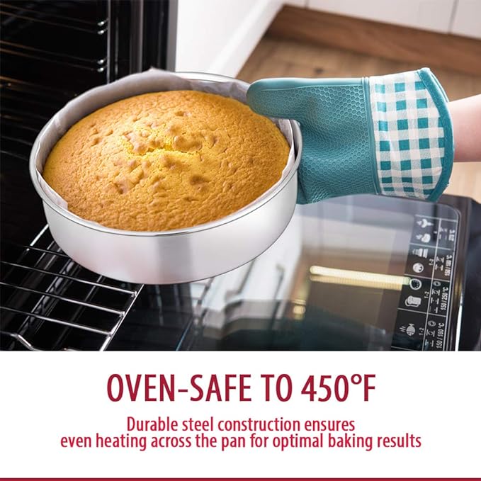 E-far Cake Pan Set of 3 (6 inch/8 inch/9½ inch), Stainless Steel Round Layer Cake Baking Pans, Perfect for Birthday Wedding Tier Cake, Non-Toxic & Healthy, Mirror Finish & Dishwasher Safe - Image 4