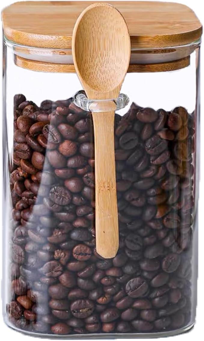 CNWSGEM Sugar Bowls Sugar Container 25.36 FL OZ Glass Coffee Canister Airtight Food Storage Jar with Lid and Spoon Candy Jar Coffee Bar Accessories Storage Beans Powder (Square) by Unknown