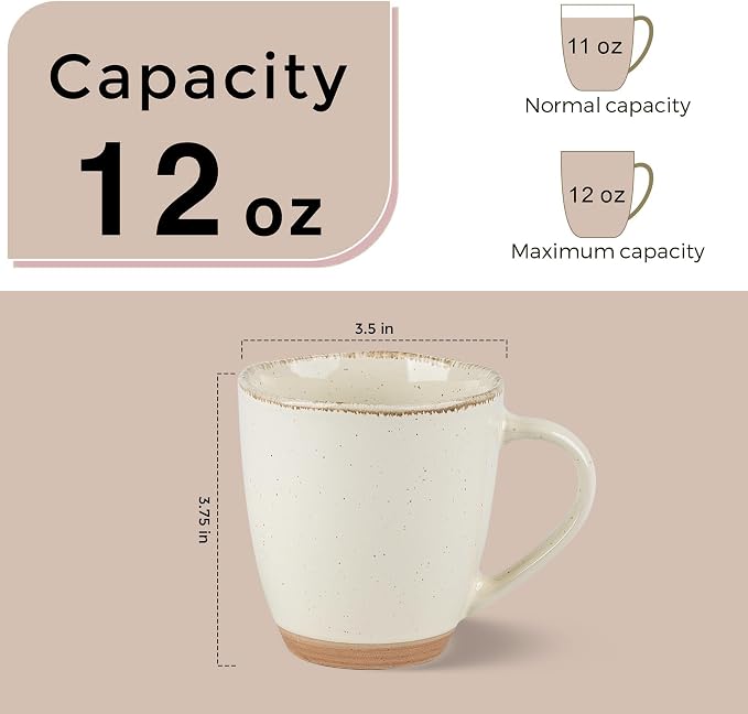 AmorArc 12oz Ceramic Coffee Mugs set of 4, Stylish Coffee Mugs with Rustic Terracotta Underside for Latte/Cappuccino/Milk/Cocoa, Dishwasher&Microwave Safe, Light Beige - Image 3