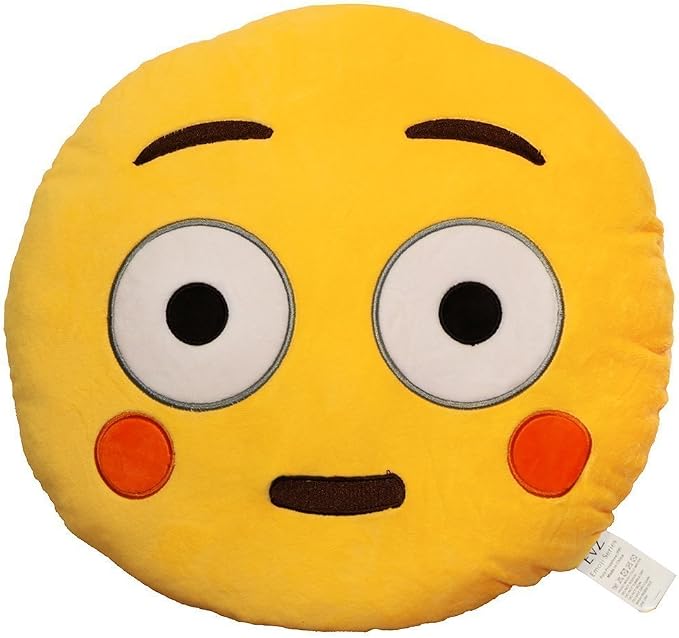 EvZ Official Certified Flushed Emoji Pillow - 32cm Large Soft Plush Rosy Cheeks Smiley Face Emoticon Cushion - Cute Shy Decorative Stuffed Toy for Girls, Bedroom & Thinking of You Gift (Yellow) by EvZ