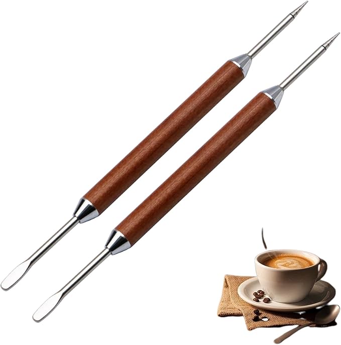 Rosewood Handle Latte Art Pen - Professional Stainless Steel Coffee Drawing Tool for Baristas & Home Coffee Lovers, Cappuccino Espresso Foam Design Carving Needle