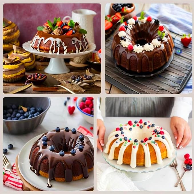 2-Pack 10 Inch Non-Stick Fluted Tube Cake Pan Heavy Duty Carbon Steel Round Pans Baking Pound Cakes and Chocoflan Jello Mold for Oven - Black - Image 8