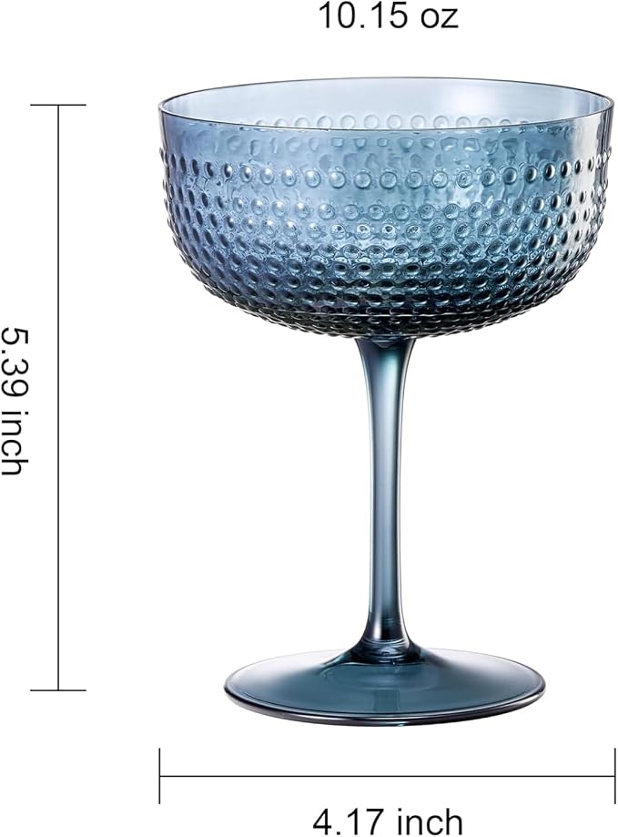 Khen Muted Hobnail Coupes Vintage Textured Pastel Style Cocktail Martini Champagne Saucer Retro Colored Glass Goblets Set of 4 10.15oz Durable Glassware Decorative Barware Classic Party Drink - Image 9