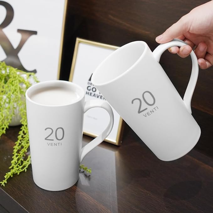 Number Large Coffee Mug Set of 2, Tall White Ceramic Coffee Cup, 20 oz Mug for Coffee, Cocoa, Latte, Milk, Tea - Image 4
