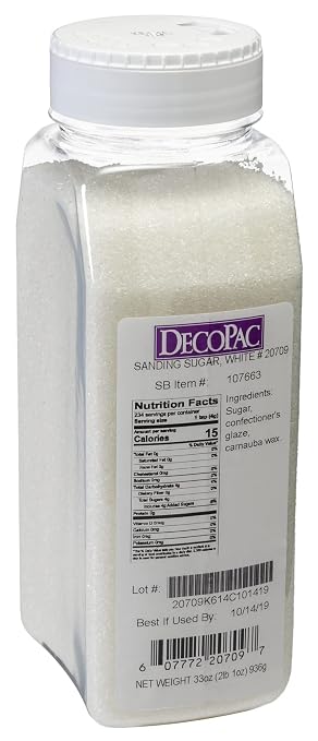 DecoPac Sanding Sugar | White Edible Sugar Sprinkles | 33oz | Edible Sanding Sugar in Handheld Container | Made In USA | Sugar Sprinkle Mix For Cakes, Cupcakes, Cookies, Extra Large Pack | 33 Ounce - White - Image 2