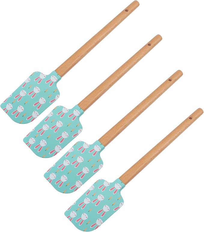 Wakauto Silicone Butter Spatula Flexible 4pcs Multiuse with Wood Handle and Hanging Hole Cake Making Tool and Decorating for Baking, Decorating, and Dessert Preparation by Wakauto