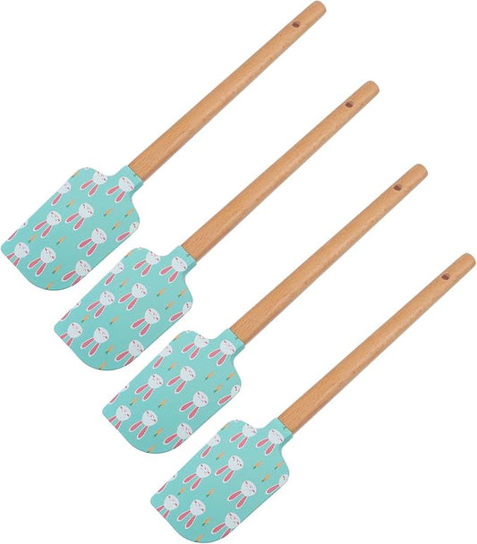 Wakauto Silicone Butter Spatula Flexible 4pcs Multiuse with Wood Handle and Hanging Hole Cake Making Tool and Decorating for Baking, Decorating, and Dessert Preparation by Wakauto
