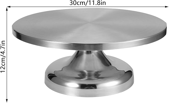 Acouto Revolving Cake Stand 304 Stainless Steel Revolving Cake Base Stand Turntable Kitchen Baking Accessory 30cm Decorating Home & KitchenKitchen & DiningDining &