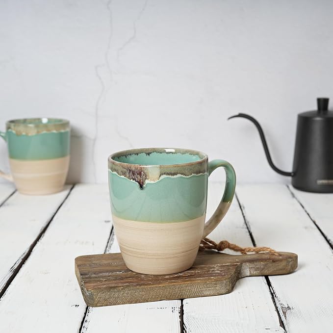 Bosmarlin Ceramic Coffee Mug Set of 4, 17 Oz, 5 Colors to Choose, Tea Cups, Dishwasher and Microwave Safe, Reactive Glaze (Green) - Image 4