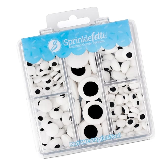 Sweets Indeed Halloween Eyeball Tacklebox – 2.53 oz Assorted Candy Eyeballs for Baking & Decorating – 18mm, 10mm & 3mm Edible Eyes for Cookies, Cupcakes & Cakes