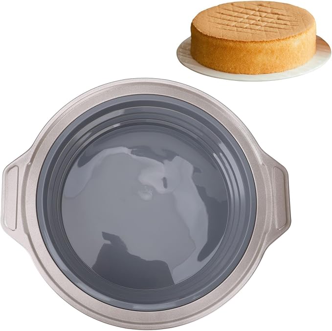 Cake Baking Pan, Silicone Cake Pan Foldable Press Type Quick Release Round Baking Pan for Layer Cake Cheese Cake Chiffon Cake (Gray) - Image 2