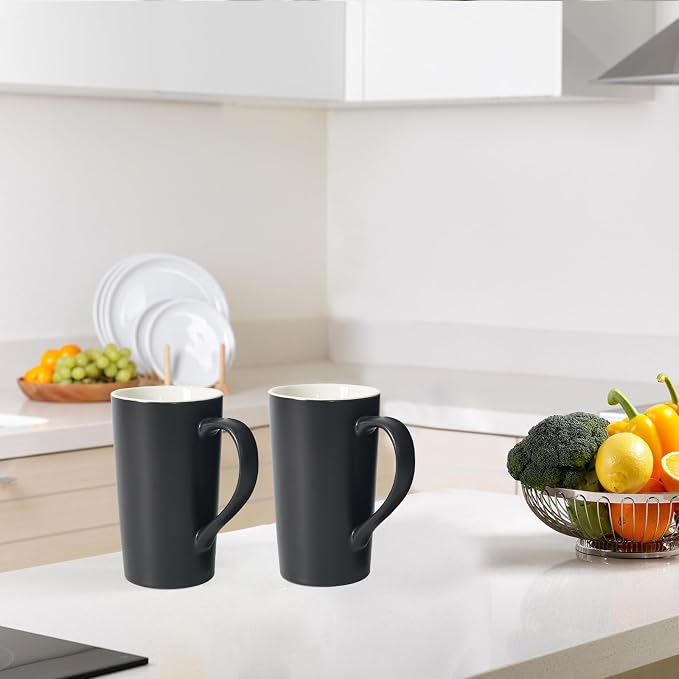 20 OZ Large Ceramic Coffee Mug Simple Pure Black Mug Set of 2 Plain Tall Milk Tea Coffee cups with Handle for Office Home as A Gift for Dad Mom Friends - Image 6