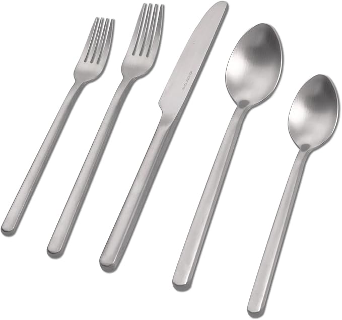 KINGSTONE 30 Pieces Silverware Set, Flatware Cutlery Set for 6, 18/10 Stainless Steel Silverware Utensils Minimalist Design Dishwasher Safe, Matte Silver by KINGSTONE