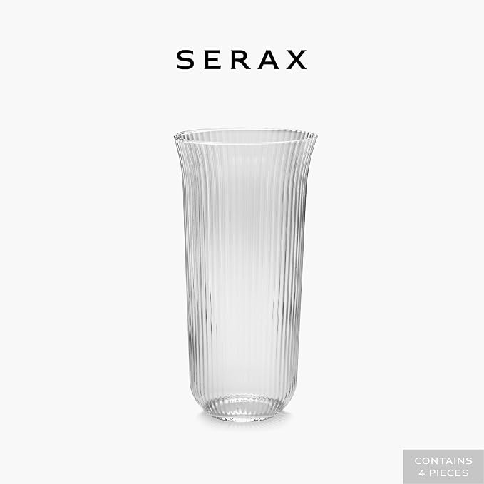 Serax Longdrink Drinking Glasses Set of 4 | Inku Glassware by Sergio Herman | Clear Ribbed Water Glass Cups without Lids | Home Essentials, Kitchen Set | Beer, Juice | Coffee Accessories - Image 2