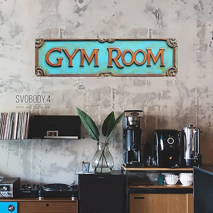 Kexle Vintage Metal Wall Decor Sign 'GYM ROOM' - 4 x 16 inches, Tin, Retro Style, Bar Sign, Funny Man Cave Decor - Image 3