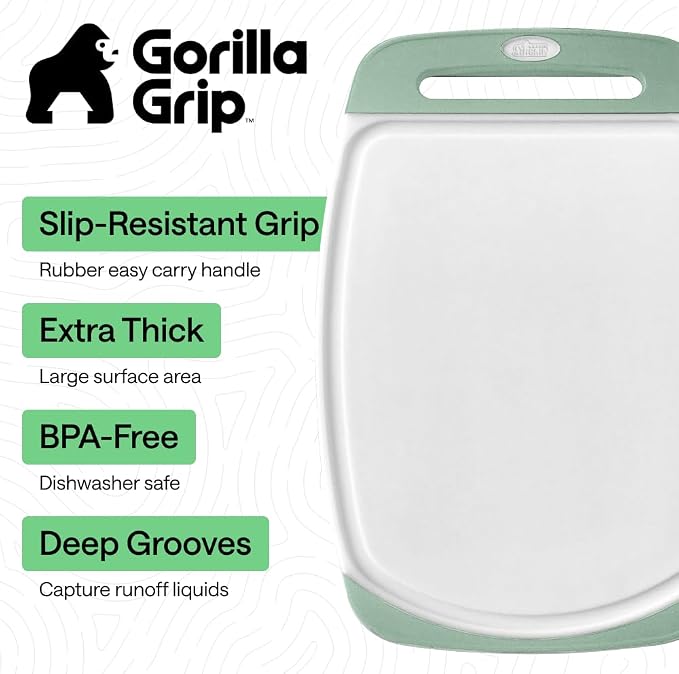 GORILLA GRIP BPA-Free Reversible Kitchen Cutting Board Set of 3, US Designed, Nonporous, Juice Grooves Catch Liquid, Slip Resistant Border, Dishwasher Safe, Durable Large Food Chopping Boards, Mint - Image 2