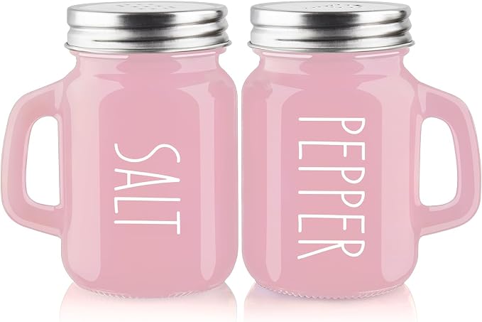 Pink Salt and Pepper Shakers Set - Pink Kitchen Accessories - Pink Kitchen Decor - 4 oz Glass Salt and Pepper Set for Cooking Table, RV, BBQ, Easy to Clean & Refill by ZOSUJO