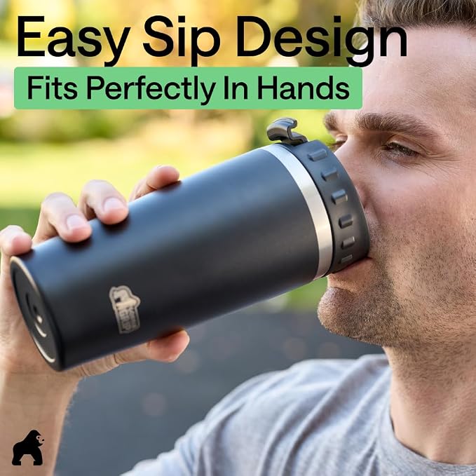 GORILLA GRIP 304 Stainless Steel Double Insulated Travel Coffee Mug, Leakproof Lid with Smooth Sip Top, Prevent Spills, Dent & Rust Resistant Reusable Tumbler Cup, Thermal Mugs for Drinks, 20oz, Black - Image 8