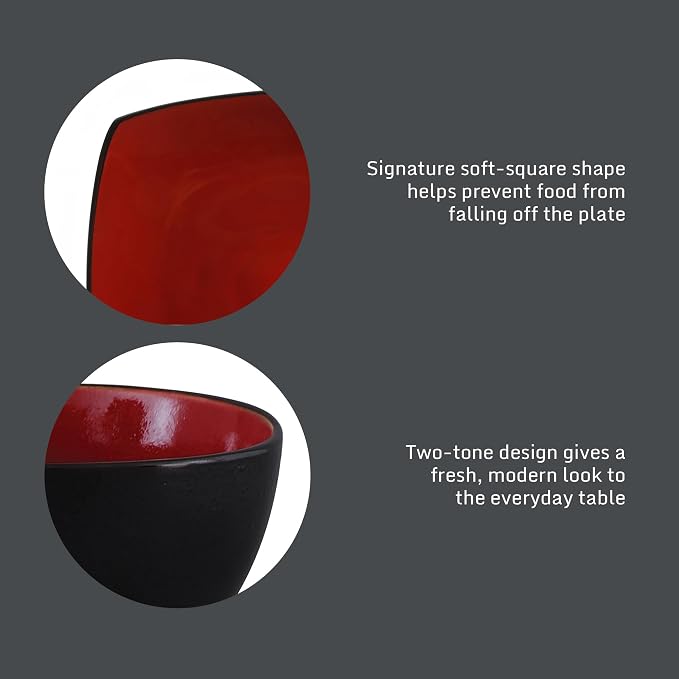 Gibson Elite Soho Lounge Square 16-Piece Dinnerware Set, Service for 4, Reactive Glaze Stoneware Plates and Bowls, Modern Dishes, Microwave & Dishwasher Safe – Red and Black - Image 5