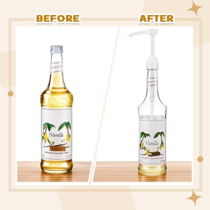 Nuogo 5 Pcs Coffee Syrup Pump Compatible with Monin 750ml (25.4 Fl Oz) Glass Bottles White Flavor Syrup Pump Dispenser with Tip Covers